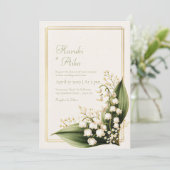 Ivory Lily Valley Botanical Gold Frame Wedding 招待状 (スタンド正面)