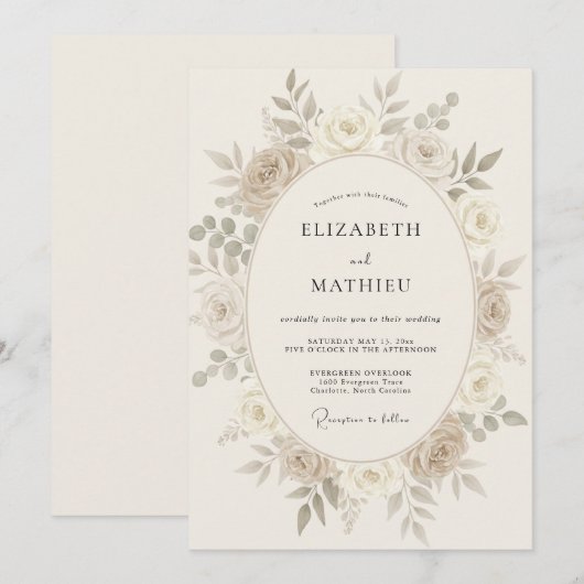 Ivory Luminous Classic Wedding 招待状 (正面/裏面)