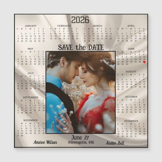 Ivory Luxury Satin Save the Date Engaged Couple  (正面)