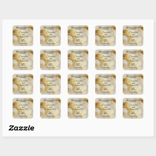 Ivory marble and gold foil dropper bottle label スクエアシール (シート)