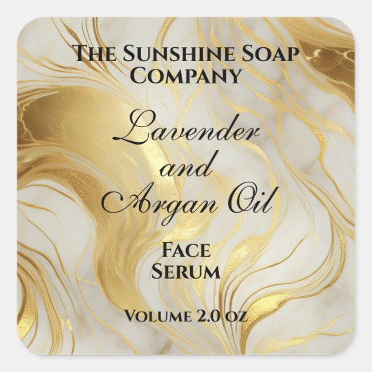 Ivory marble and gold foil dropper bottle label スクエアシール (正面)