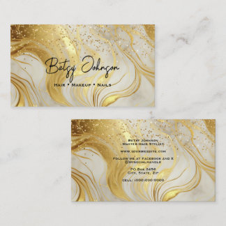 Ivory Marble and Gold Glitter Business Card 名刺