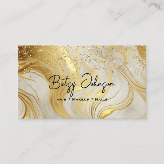 Ivory Marble and Gold Glitter Business Card 名刺 (正面)