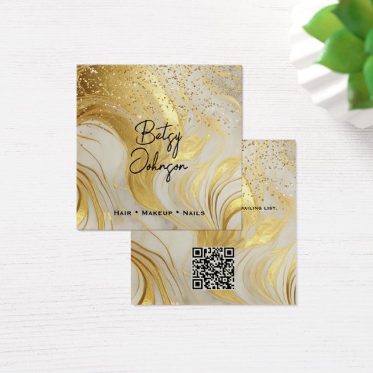 Ivory Marble and Gold Glitter Salon Business Card (デスク)