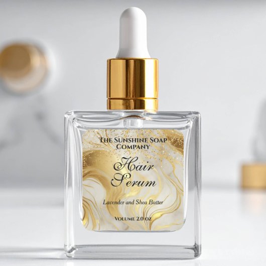 Ivory marble & gold glitter dropper bottle label スクエアシール