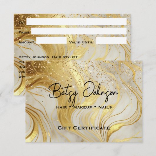 Ivory Marble & Gold Glitter Gift Certificate Card 招待状 (正面/裏面)
