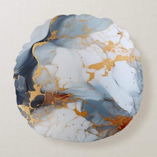 Ivory Marble with Gold & Rust Veins ラウンドクッション (正面)