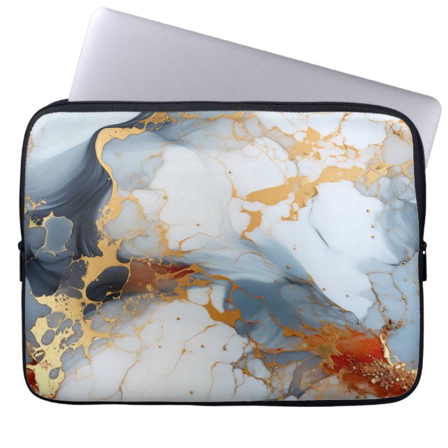 Ivory Marble with Gold & Rust Veins ラップトップスリーブ (正面)