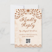 Ivory Mexican Floral Wedding QR code 出欠カード (正面)