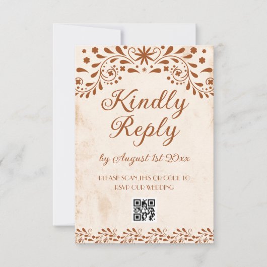 Ivory Mexican Floral Wedding QR code 出欠カード (正面)