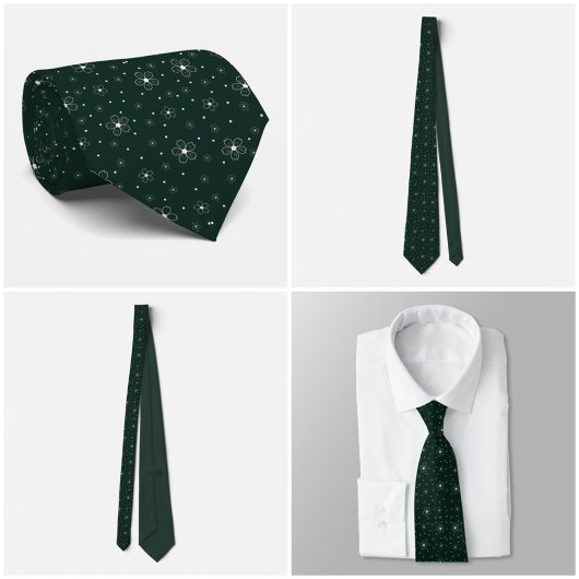 Ivory Micro Floral Dark Green Tie ネクタイ