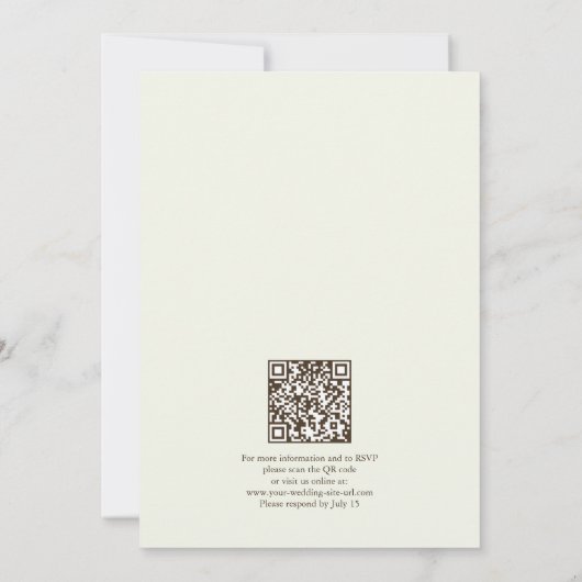 Ivory Minimalist Boho Elegant Script Wedding w/ QR 招待状 (裏面)