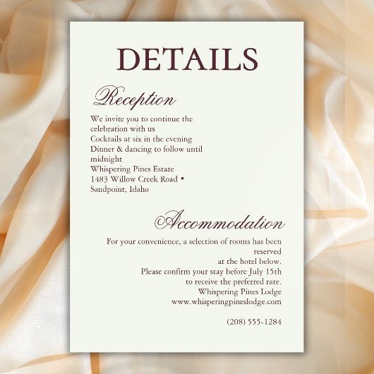 Ivory Minimalist Boho Script Wedding Details エンクロージャーカード