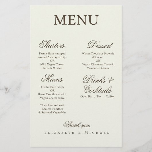 Ivory Minimalist Boho Script Wedding Menu (正面)