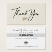Ivory Minimalist Botanical Thank You Discount Card (正面&裏面)