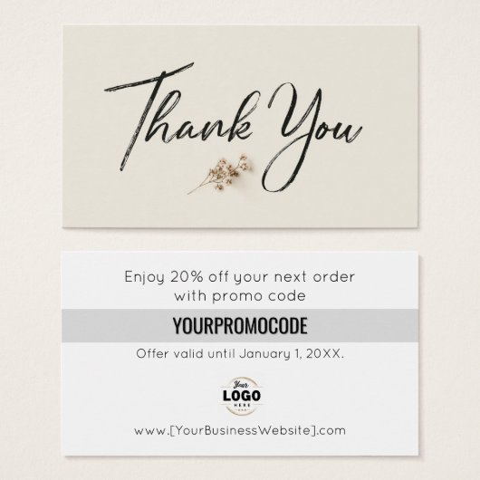 Ivory Minimalist Botanical Thank You Discount Card (正面&裏面)