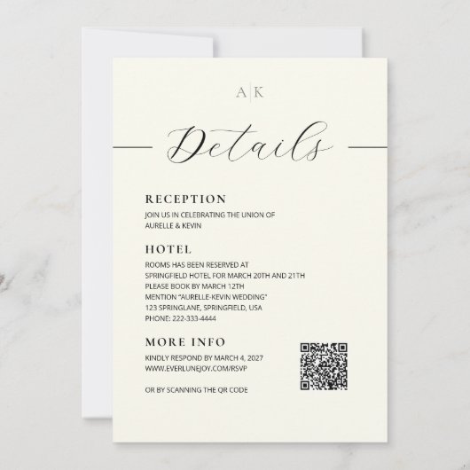 Ivory Minimalist Modern Elegant QR Code Wedding  招待状 (裏面)