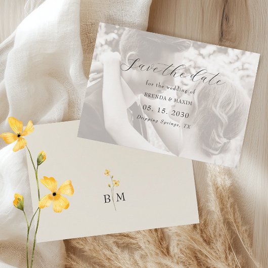 Ivory Minimalist Photo Wedding セーブザデート