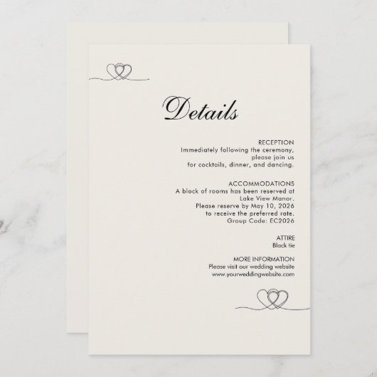Ivory Modern Chic Wedding Details Enclosure Card 招待状 (正面/裏面)