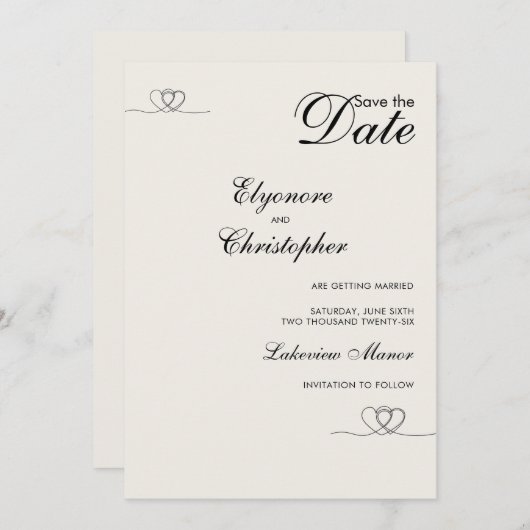 Ivory Modern Chic Wedding Save The Date 招待状 (正面/裏面)