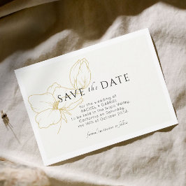 Ivory | Modern Gold Floral Flat Save The Date Card セーブザデート