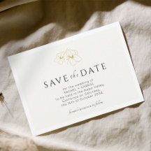 Ivory | Modern Gold Floral Flat Save The Date Card