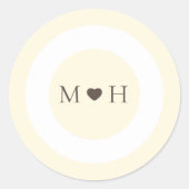 Ivory Modern Monogram Heart Wedding Favor ラウンドシール (正面)