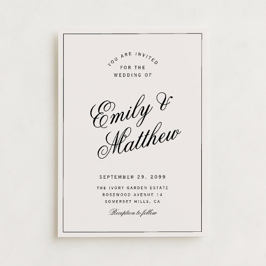 Ivory Modern Script Wedding Invitation 招待状