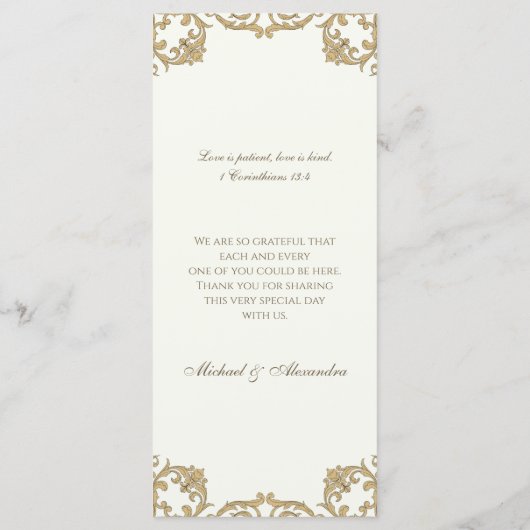 Ivory Monogram Baroque Christian Wedding Menu メニュー (裏面)