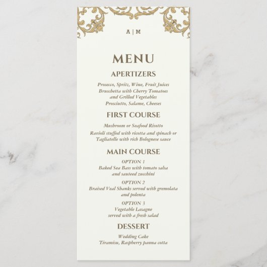 Ivory Monogram Baroque Christian Wedding Menu メニュー (正面)