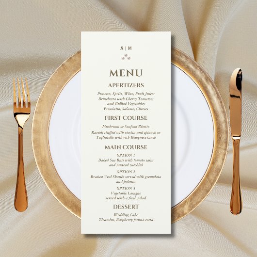 Ivory Monogram Pearl Christian Wedding Menu メニュー