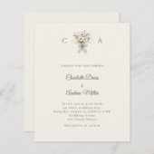 Ivory monogrammed floral green wedding invitation (正面/裏面)