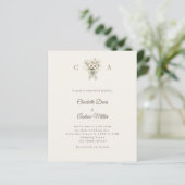 Ivory monogrammed floral green wedding invitation (スタンド正面)