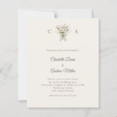Ivory monogrammed floral green wedding invitation (正面)