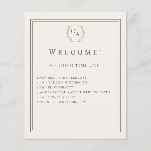 Ivory monogrammed wedding program (正面)