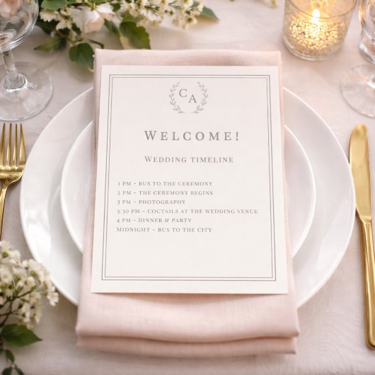 Ivory monogrammed wedding program チラシ