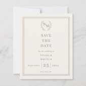 Ivory monogrammed wreath wedding Save the Date  (正面)