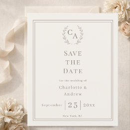 Ivory monogrammed wreath wedding Save the Date  チラシ