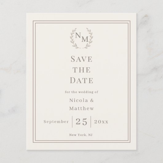 Ivory monogrammed wreath wedding Save the Date  チラシ (正面)