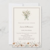 Ivory muted green floral birthday 招待状 (正面)