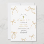 Ivory Neutral Bow Christening Invitation 招待状 (正面)