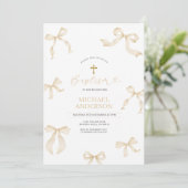Ivory Neutral Bow Christening Invitation 招待状 (スタンド正面)
