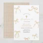 Ivory Neutral Bow Christening Invitation 招待状 (正面/裏面)