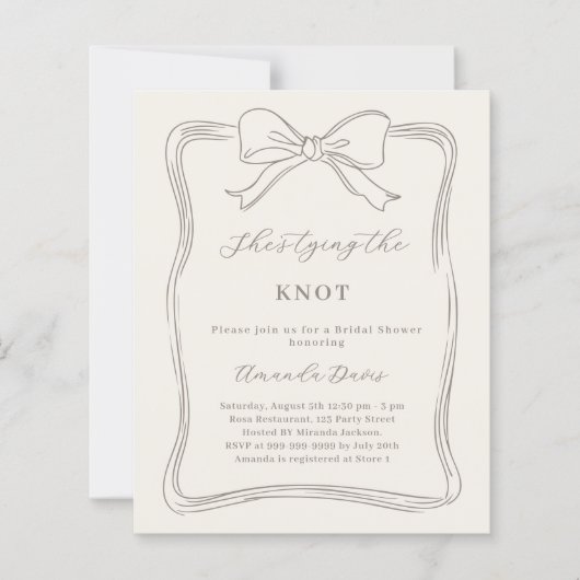 Ivory Neutral hand drawn Bridal Shower invitation (正面)