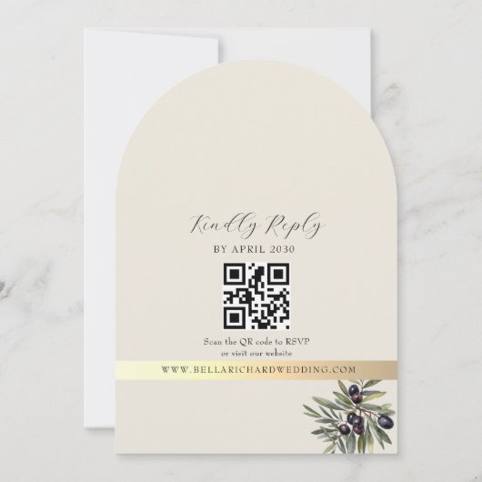 Ivory Olive Arched Photo Monogram Wedding 招待状 (裏面)