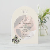 Ivory Olive Arched Photo Monogram Wedding 招待状 (スタンド正面)