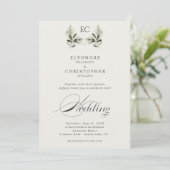 Ivory Olive Branch Monogram Photo Wedding 招待状 (スタンド正面)
