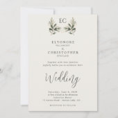 Ivory Olive Branch Monogram Photo Wedding  招待状 (正面)