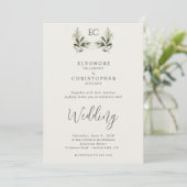 Ivory Olive Branch Monogram Photo Wedding 招待状 (スタンド正面)