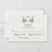 Ivory Olive Branch Monogram Wedding 出欠カード (正面)